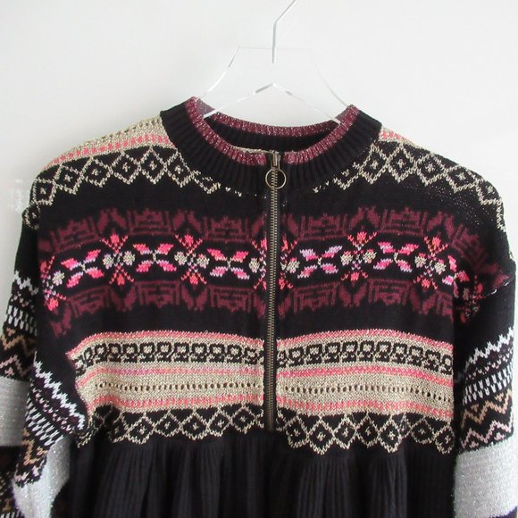 NEW Anthro Free People Tunic Sz XS/S Black Fair Isle Cabin Fever Thermal Sweater - Picture 2 of 11